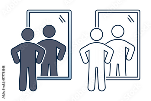 Empowered Person Mirror Reflection Icon. Self Confidence Symbol