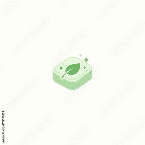 Eco-friendly dishwasher tablet icon with a green leaf, symbolizing natural ingredients and sustainable household cleaning for a spotless home