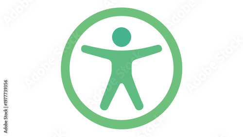 Professional blue and green gradient accessibility vector icon illustration showing a minimalist human figure within a circle, ideal for UX UI design, web accessibility, and digital interface.
