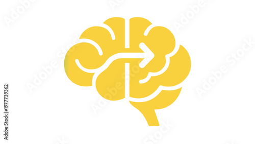 Scalable AI-generated vector icon illustration of a human brain with a directional arrow, representing UX metrics, user experience design, cognitive processing, mental logic, and data flow.