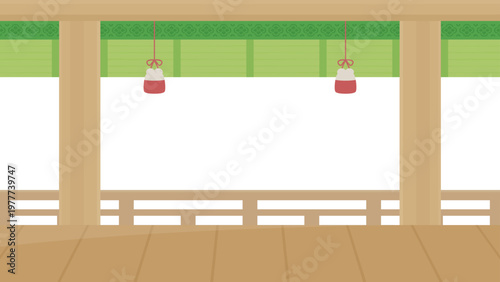 室内から外を見ている方向の寝殿造の背景イラスト_16:9