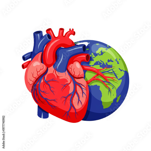 Human Heart and Earth Globe Concept Illustration.