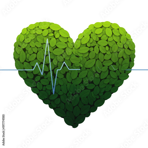 Leaf Heart Shape with ECG Line.