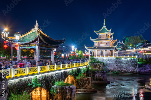 The night view of Jiaxiu Tower in Nanming District, Guiyang City, Guizhou Province, China