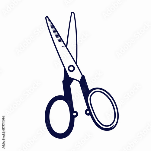 Single vintage tailor shears hand-drawn vector illustration, professional dressmaker scissors for sewing and tailoring, isolated on white background, minimalist craft tool design.
