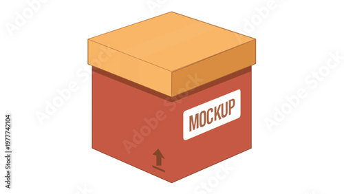 AI-generated vector illustration of a sustainable cardboard packaging box mockup with a lid and shipping icons, perfect for e-commerce, logistics, delivery, and retail branding design concepts.