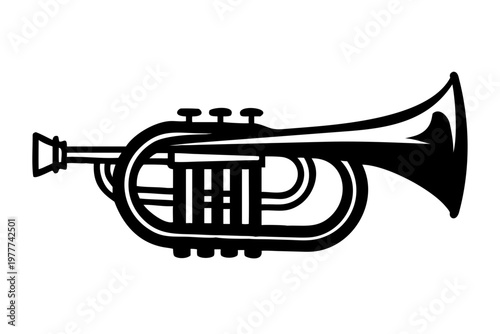 cornet silhouette illustration for brass musical instrument jazz band design
