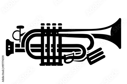 bass trombone silhouette illustration for brass orchestral musical instrument design