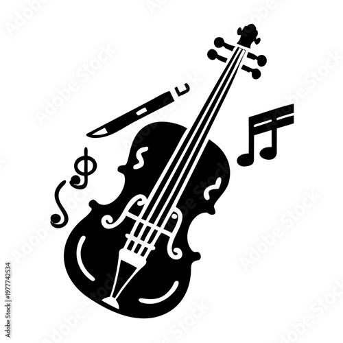 fiddle string musical instrument icon silhouette illustration for folk country and traditional music design