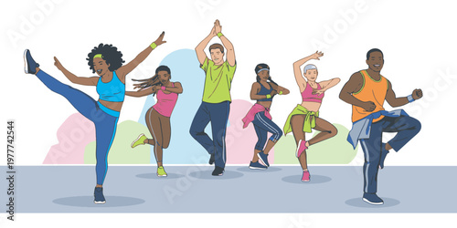 Energetic Zumba Dancers Group Fitness Vector Illustration