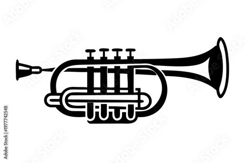 piccolo trumpet brass musical instrument silhouette illustration for orchestra jazz and band design