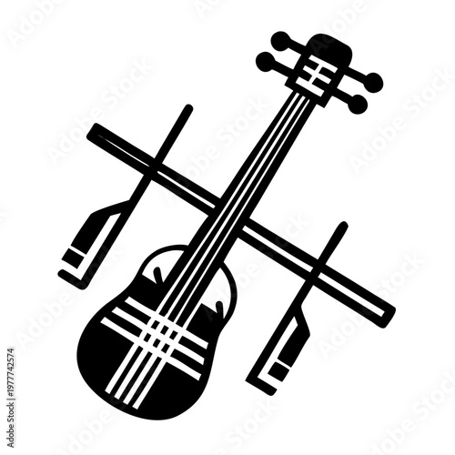 erhu traditional string musical instrument icon silhouette illustration for asian culture and music design