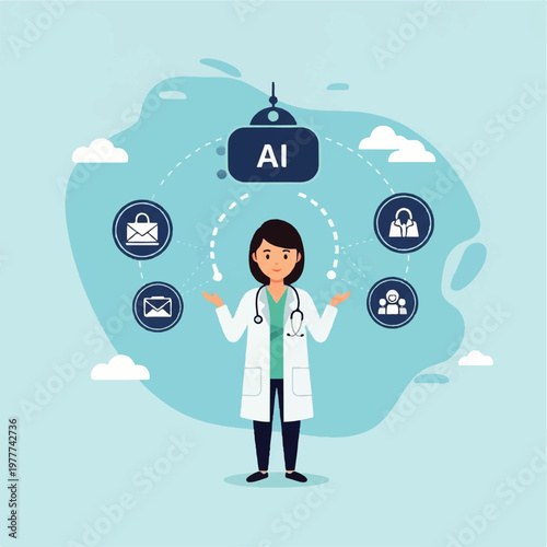 Female Doctor in Lab Coat Illustrating AI Healthcare.