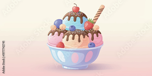 Colorful Ice Cream Sundae Dessert Treat.