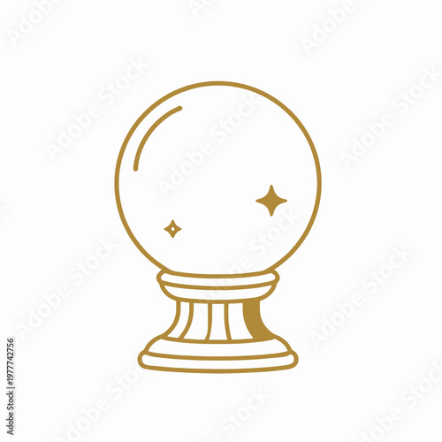 Minimalist Gold Vector Illustration of a Single Mystical Crystal Ball with Celestial Stars, Isolated on White Background for Esoteric and Fortune Telling Design Concepts