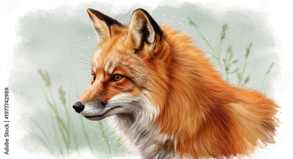 Obraz premium Red Fox Portrait in Field.