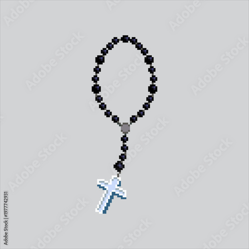 Pixel art illustration Rosary Beads. Pixelated Sacred Rosary. Sacred Rosary Beads Icon pixelated for the pixel art game and icon for website and video game. old school retro.