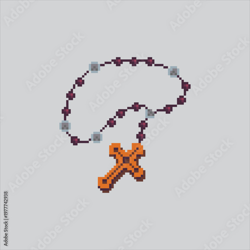 Pixel art illustration Rosary Beads. Pixelated Sacred Rosary. Sacred Rosary Beads Icon pixelated for the pixel art game and icon for website and video game. old school retro.