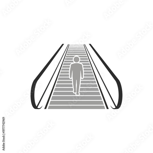 Illustration of a person standing on an escalator, representing progress and movement