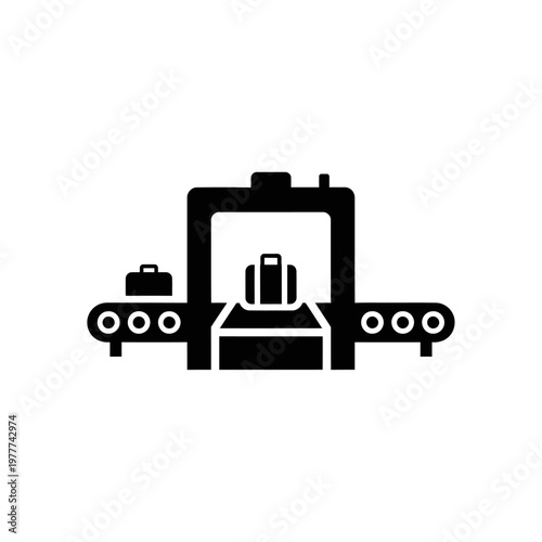 Airport security scanner icon with conveyor belt and luggage, representing travel and baggage check procedures