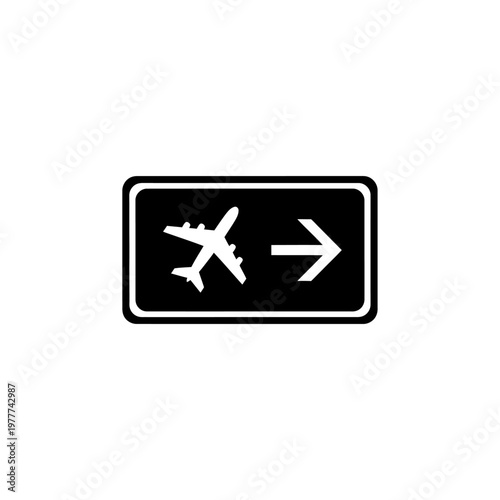 Clear airport navigation sign showing an airplane and a right-pointing arrow, essential for travel guidance and flight routes for passengers
