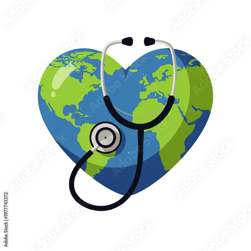 Global Health Heart with Stethoscope Symbol.