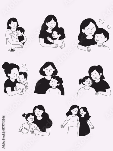 Cute Mother and Child Illustration for Mothers Day Family Love Concept