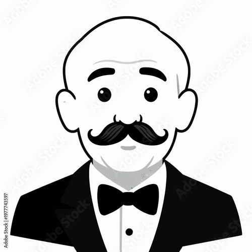 Принти на полотні A senior White man with a large handlebar mustache and tuxedo, expressive wide-e