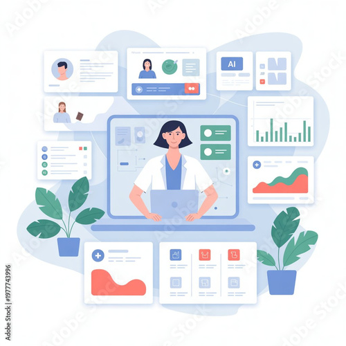 AI Healthcare Dashboard UI Interface Vector Set