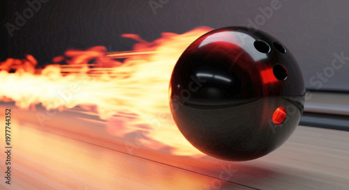 Bowling ball with fire trail on a lane, motion blur, speed, action, sport concept