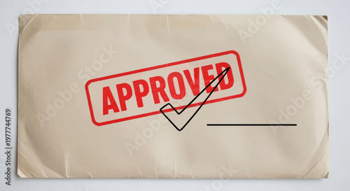 Approved Stamp on Envelope with Checkmark and Signature Line
