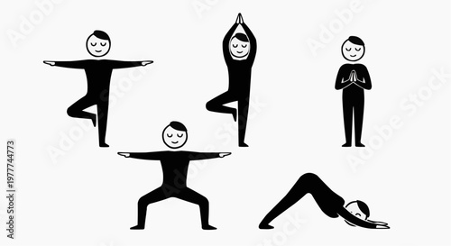 Yoga postures: A graphic illustration of a person demonstrating a variety of yoga poses