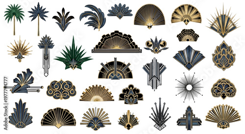Art Deco Ornaments, Fans, Feathers, Geometric Patterns, Vintage Style Elements