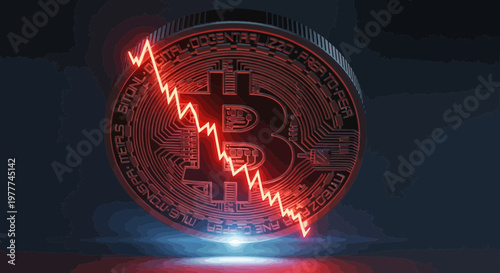 Bitcoin Crypto Currency Crash Downward Trend Red Chart Line Falling Bitcoin Coin