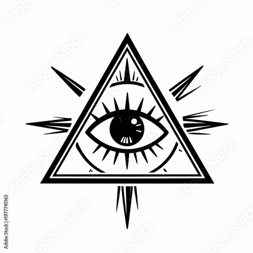 Mystical Eye of Providence within Geometric Triangle, Sacred Geometry Flat Vector Illustration for Occult and Spirituality Concept, Minimalist Masonic Symbolism Isolated on White Background
