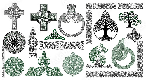 Celtic Knotwork and Symbols Collection: Crosses, Tree of Life, Wolf, Claddagh