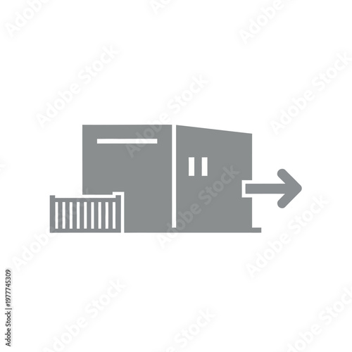 Modern logistics and export facility icon illustrating goods outflow from a warehouse or distribution center, symbolizing global trade and efficient supply chain management