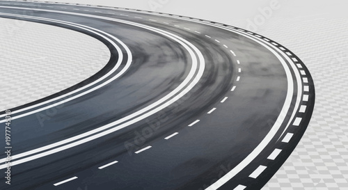 Curving Asphalt Road with White Lines, Driving Forward Concept, Highway Perspective