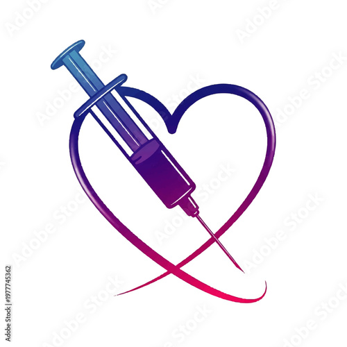 Syringe Shaped Heart Symbolizing Medical Care.