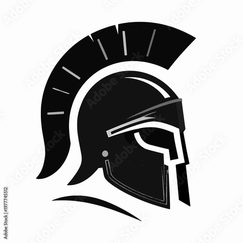 Ancient Greek Spartan Warrior Helmet Vector, Flat Black Silhouette of a Corinthian Gladiator Headgear for Fitness and Strength Branding, Minimalist Masculine Soldier Icon Isolated on White