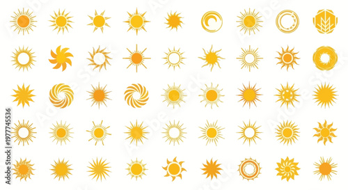 Collection of Diverse Sun Icons and Symbols in Yellow and Orange Tones