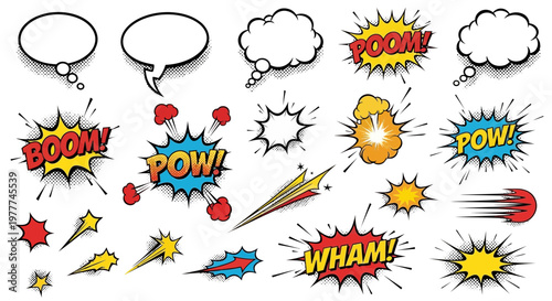 Comic Book Sound Effects and Speech Bubbles Vector Set