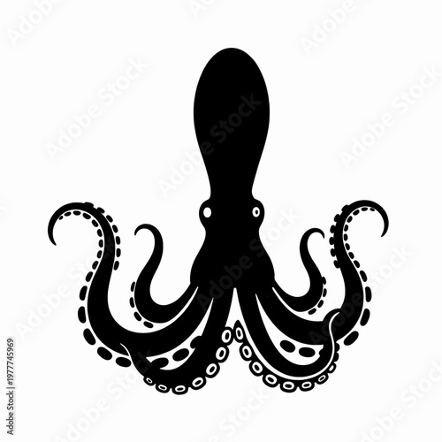 A single giant kraken tentacle emerging from ocean waves in a flat vector line art style, minimalist monochrome sea monster illustration isolated on white background for nautical concept art.