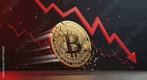 Bitcoin Crash: Falling Red Arrow and Broken Cryptocurrency Coin