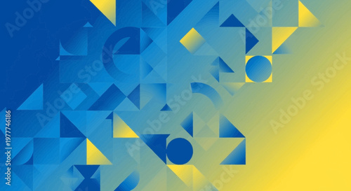 Geometric Abstract Background, Blue and Yellow Ukrainian Flag Colors, Modern Design