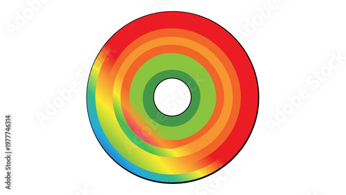 Vibrant rainbow color wheel vector icon illustration featuring concentric circular gradients of red, orange, yellow, green, blue, and purple for graphic design, art theory, and creative projects