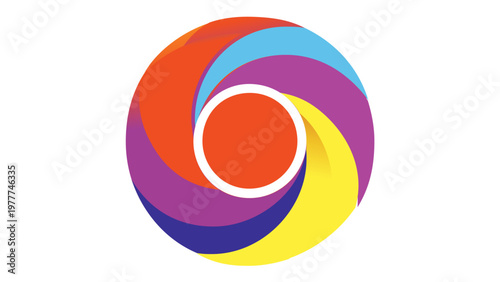 Vibrant circular vector icon illustration featuring a swirling spectrum of colors like orange, purple, blue, and yellow. Minimalist flat design ideal for color theory, art, and creative branding.