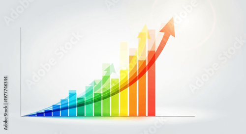 Colorful Bar Chart with Upward Arrow, Business Growth Concept, Financial Success