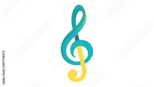 Vibrant 3D treble clef vector icon with a smooth blue to yellow gradient. Modern minimalist musical symbol illustration for creative design, sound branding, and color theory projects.