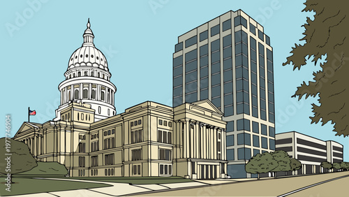 Austin Texas State Capitol Building and City Skyline Vector Illustration